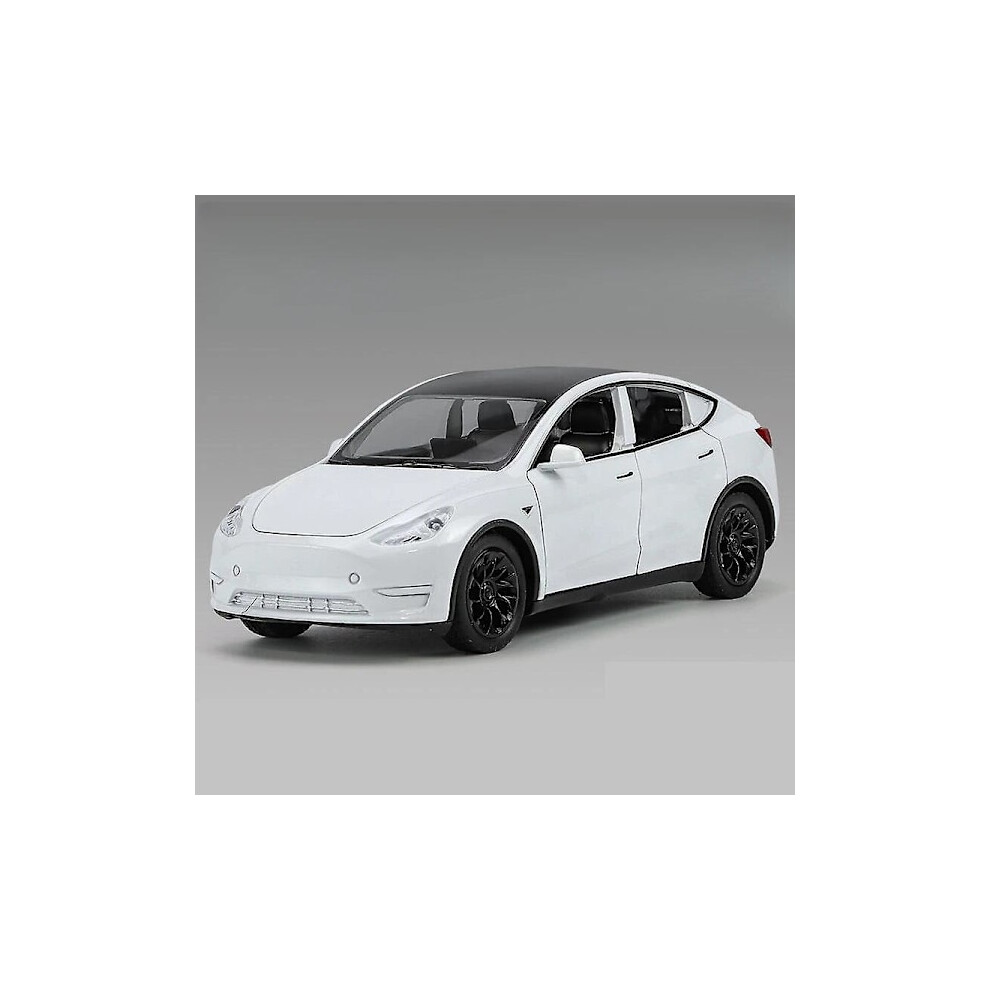 1/32 Tesla Model Y Suv Toy Car Model Diecast Alloy Metal Miniature Sound & Light Pull Back 1:32 Collection Gift For Boy Kids White