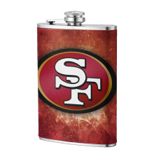 SF 49ers Flagon Hip Flask, 8oz Stainless Steel Leather Flask for Men, compatible with Wedding, Groomsman, Camping, Outdoor Sports