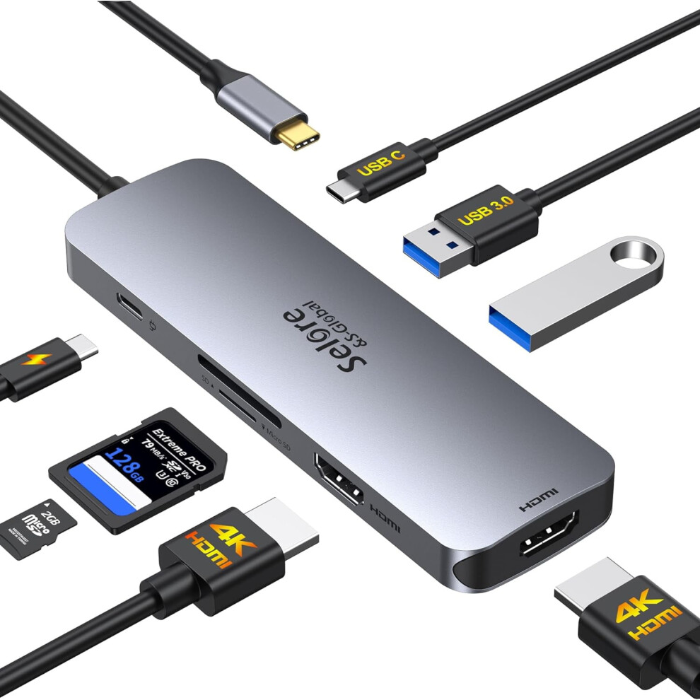 Usb C Docking Station Dual Hdmi Monitor,Usb C To Dual Hdmi Adapter With 2 Hdmi Ports,Pd Charging,Sd/Tf,Usb A&C 3.0 9389440798670