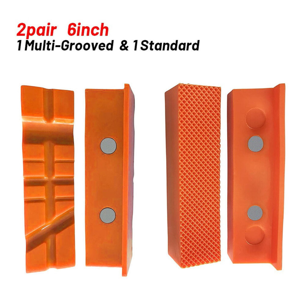 Minxio 4Pcs 4 5 6Inch Magnetic Soft Pad Jaw Rubber For Metal Vise Bench Machine Tools,6Inch Orange 9389440852273