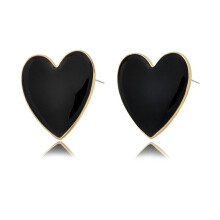 Trendy Gifts For Girlfriends Love Heart Statement Big Lovely Stud Earrings Jewelry Fashion Accessories Drop Earrings BLACK