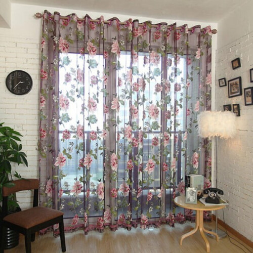 Room Window Curtain Flowers Pattern Bay Window Screening