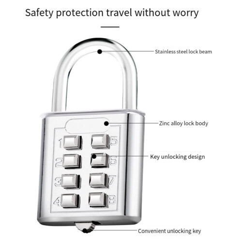 8-Digit Combination Padlock, Zinc Alloy Smart Password Lock for Suitcase, Secure and Customizable 2