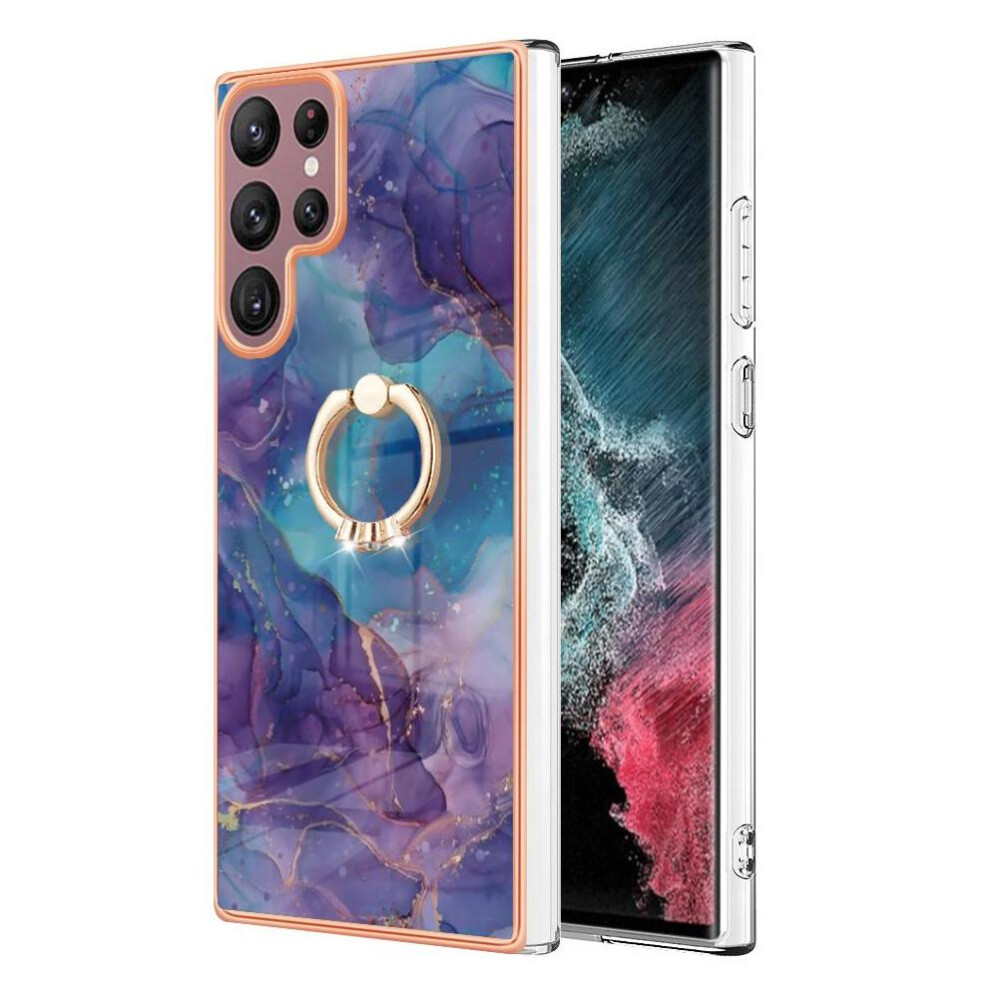 Case For Compatible With Samsung Galaxy S23 Ultra 5G 360 Rotatable Ring Bumper Marble Shockproof Tpu Silicone 9389440573925
