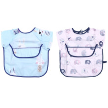 2pcs Kids Bibs Toddlers Eating Apron Cartoon Short Sleeves Waterproof Overclothes Dining Bib - 100 Yard Suit for 2-4 Years Old (