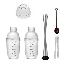 Genomskinlig drinkmixer, plastcocktailshaker professionella barverktyg för cocktailmixologiutrustning och mätjigger, 5 delar vitt PC-set