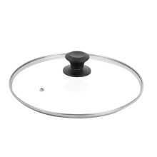 12" Tempered Glass Lid for Frying Pan, Clatine Replacement Cover with Black Knob Stainless Steel Rim, compatible with 12 inch Cookware, Skillets,