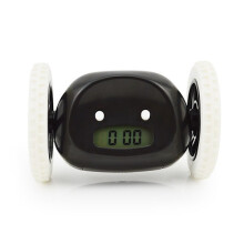 Rolling alarm clock on wheels (black), extra sound for heavy sleepers