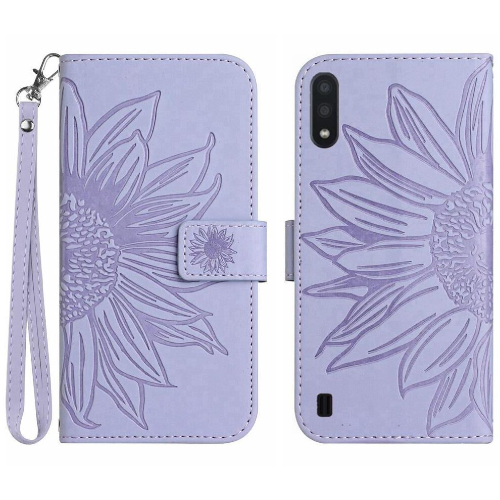 Case For Compatible With Samsung Galaxy A10/M10 Luxury Pu Leather Embossed Sunflower Short Strap Flip Wallet Phone Case With Card Slots Holder 9110895384077