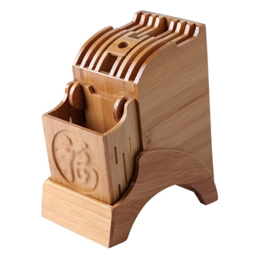 Bamboo Kitchen Knife Block with Open Ventilation Design and Smooth Burr Finish