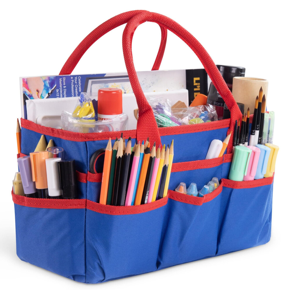 Craft Tote Bag Blue 600D Nylon Art Organizer With 16 Pockets For Craft, Sewing And Office Supplies 9113335130425