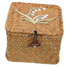 Woven Storage Basket with Lid for Sewing Supplies, Decorative Wicker Organizer for Home Office