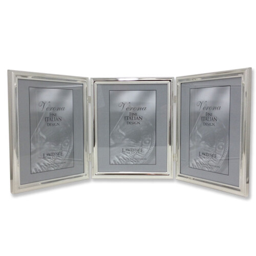 Lawrence Frames Silver Plated Double Bead 8x10 Hinged Triple Picture Frame