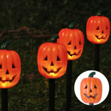5 Pack Halloween Pumpkin Battery Lights, Orange Jack O Lantern Stake String Lights for Outdoor Decor, LED Yard & Porch Décor