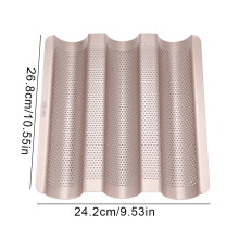 Nikou Perforated Pan, 10inch Non-Stick French Bread Pan Wave Loaf Bake Mold Baguette Baking Tray Perforated 3-Slot for Oven Baking