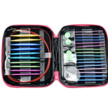 Delaman Circular Knitting Needles Set 26Pcs Interchangeable Aluminium Knitting Needle with 4Pcs Circular Plastic Wires Set