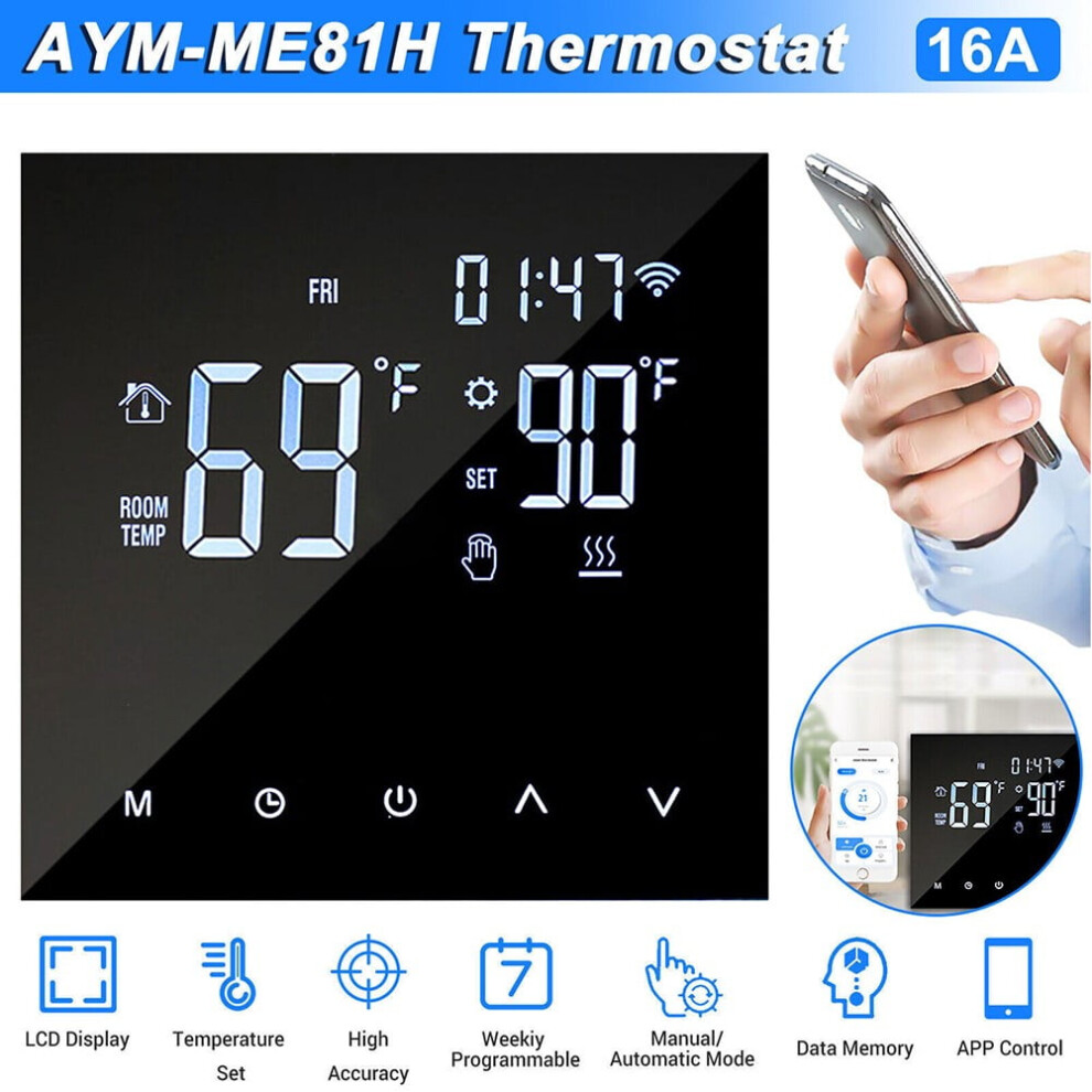 Thermostat For Home With Touchscreen Display, Programmable, Energy Saving, Wifi Wireless Home Room Sensor App Control 9389440706972