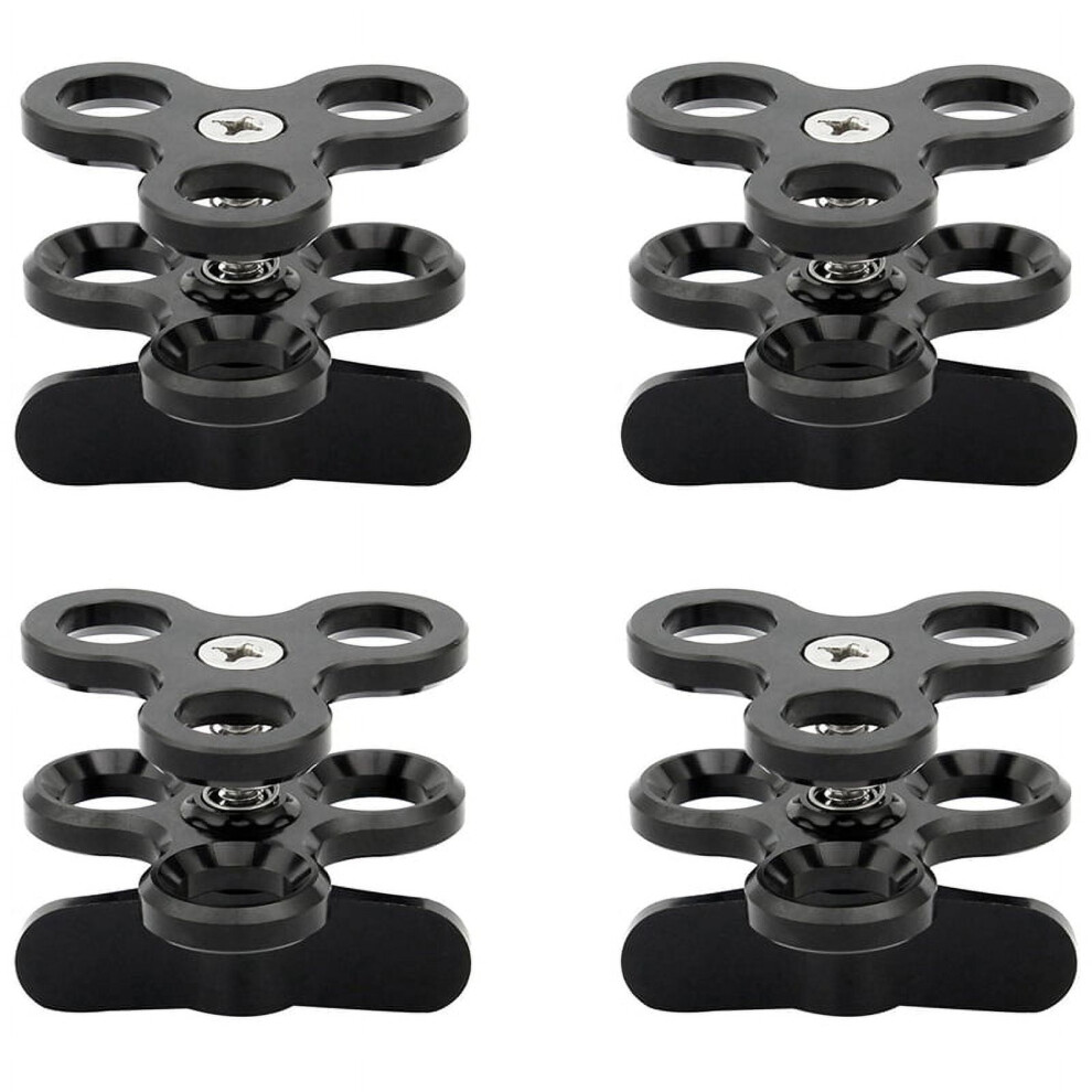 4X Clamp 3 Holes Diving Lights Arm Butterfly Clip Mount Bracket For Action Camera Flashlight Tripod, Black 9389440707504