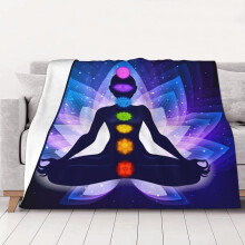 Chakra Silhouette of Female Doing Yoga Blankets, Throw Blankets, Home Bedroom Wool Blankets, Plush Comfortable and Soft Quilts(80x60in)