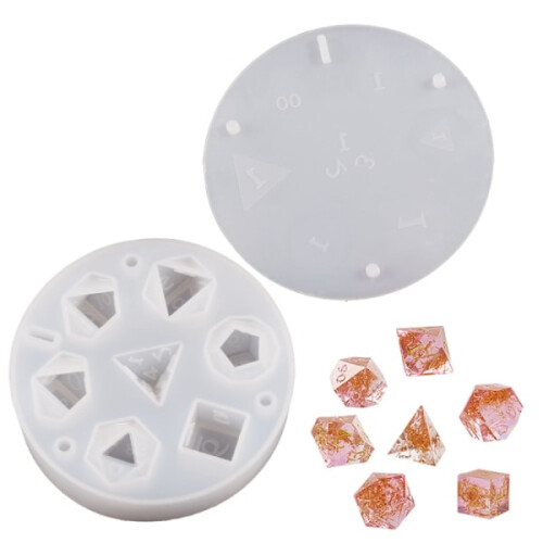 Silicone mold for polyhedral dice with engraved numbers 1