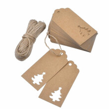 100Pcs Christmas Gift Tags Brown Fish Tail Kraft Paper with Twine String, compatible with Christmas Wrapping, Crafts, Wedding Name Labels