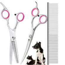 3 Pack Dog Grooming Scissors with Safety Round Tip, Perfect Steel Up-Curved Thinning Shears & Comb for Dogs and Cats