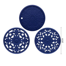 3Pcs Round Silicone Placemats Retro Hollow Carved Dining Table Mats Set