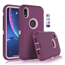 Compatible with iPhone XR Cases, 6.1" Shockproof Rugged 3-in-1 Armor Case with Hard Plastic & Rubber Bumper for Full-Body Protection