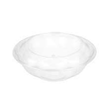 VeZee 64 oz BPA-free disposable salad bowls with lids, clear plastic airtight containers for meal prep (50 pcs)
