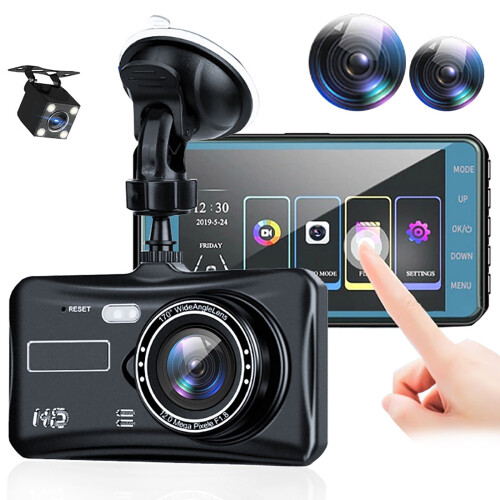 Wireless Android Auto Screen 4" Full HD Touchscreen w/ 4K Dash & Backup Cam | Compatible with ABS, Black, Akmoler