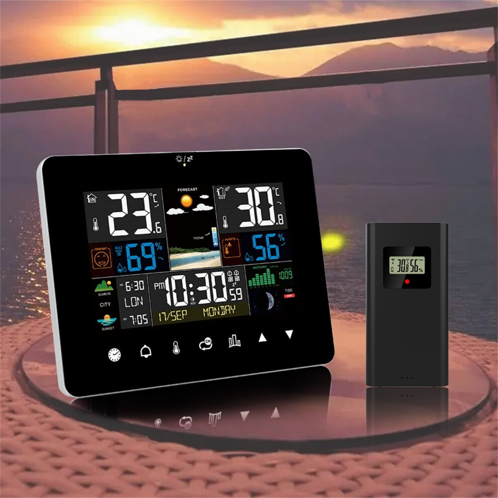 Wtgtog Color Screen Touchscreen Weather Clock 3362G, Rf Sensing Temp & Humidity Meter, Daping Meteorological Station, Black 9389440857148