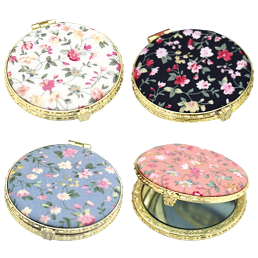 2.75'' Portable Makeup Mirror, Floral Satin Pocket Retro Vintage Compact Folding Mirrors Small Mini for Women Girls Beauty Accessories Round