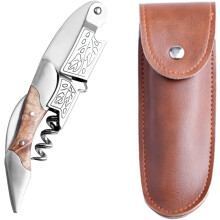 Professional Waiters Corkscrew for Wine Bottles, Heavy Duty Stainless Steel Double Hinged Wine Opener with Foil Cutter & Key - Shadow Wood Handle