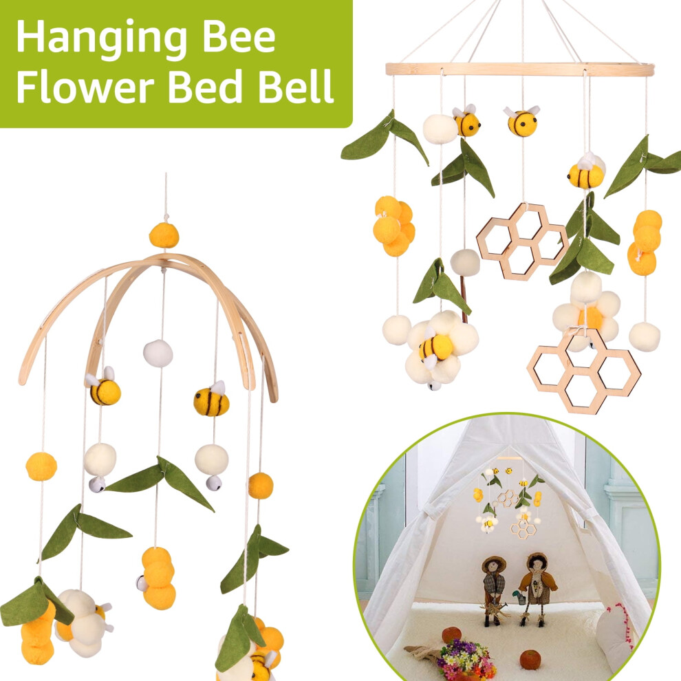 Kyoffiie Baby Crib Mobile Bamboo Wind Chimes, Cute Hanging Bee & Flowers Nursery Toy for Auditory Visual Development