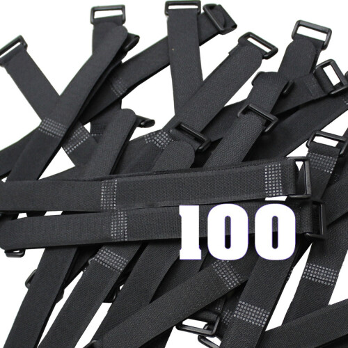 100pcs 8" Black Wrap Cable Ties Wire Cord Straps Reusable Hook & Loop