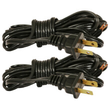 Royal Designs, Inc. Lamp Cord with Molded Plug, Stripped Ends Ready for Wiring, 12 ft long, Black, SPT-1 UL Listed, Set of 2