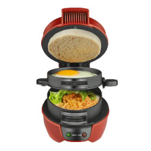 3in1 Breakfast Sandwich Maker with DoubleLayer Heating for Burgers, Eggs, Ham and Steaks, Red