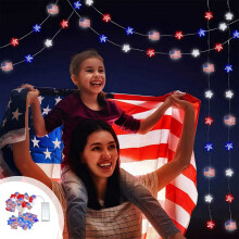 sulihua Red White Blue Star And Flag Lights Battery Operated USA Flag Patriotic Decorations, Memorial Day 4th Of July Independence Day Decoration