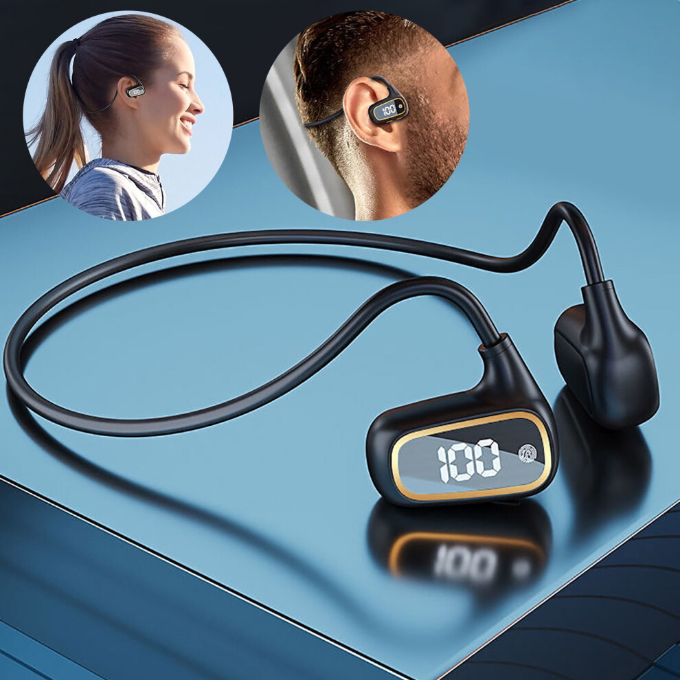 Avtoify Open Conduction Headset Digital Display Wireless Bluetooth 5.3 Headset Lightweight For Sports Black 9389440668768