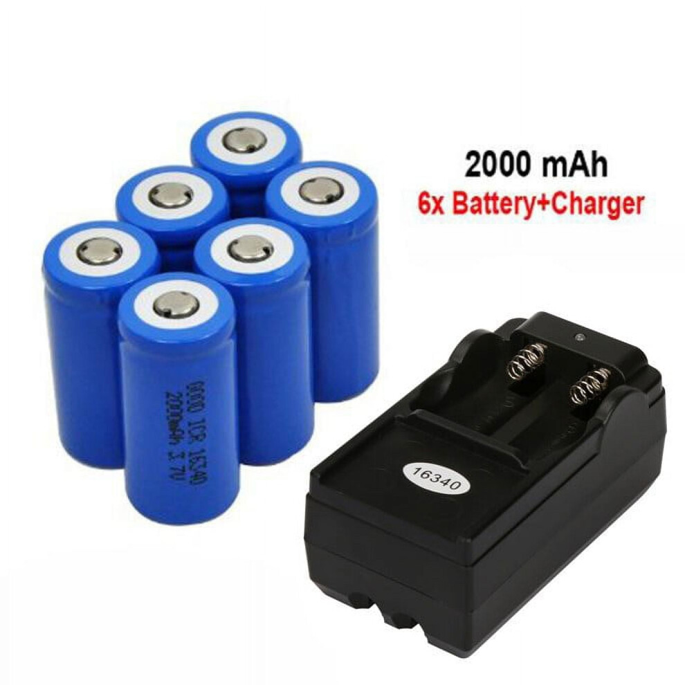 Garenas 6 Pcs2000mah 16340 Rechargeable Li-Ion Battery For Led Flashlight+Cr123a Charger 9110895387986