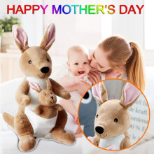 Cute 14" Plush Mom & Baby Kangaroo Stuffed Animal, Soft Cuddly Toys for Kids, Mother and Child Doll Set