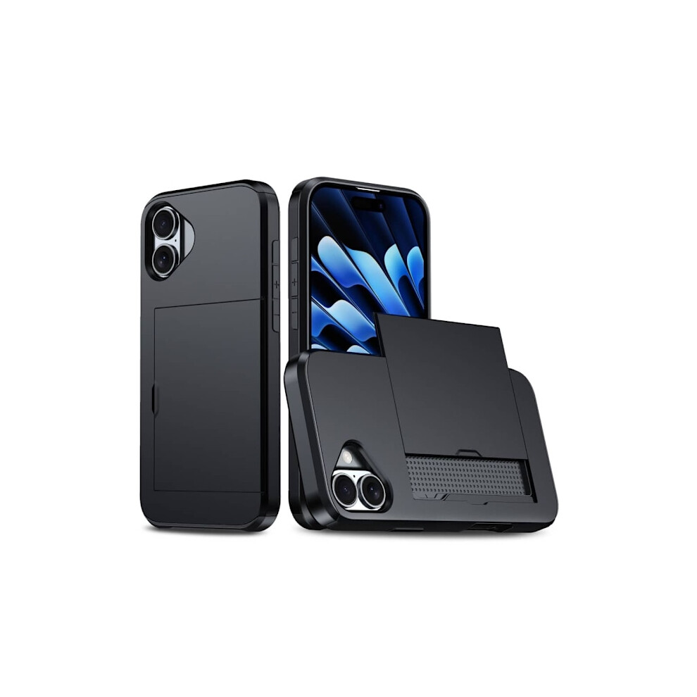 Compatible With Iphone 16 Pro Case With Card Holder Black 9110895391778