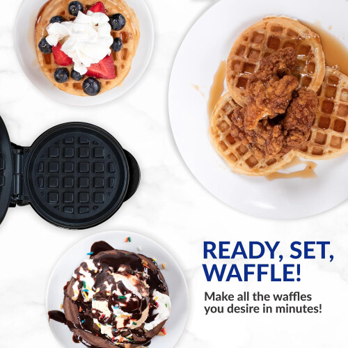 Teal Waffle Maker with NonStick Plates and Indicator Lights for Compact Homemade Breakfast 1