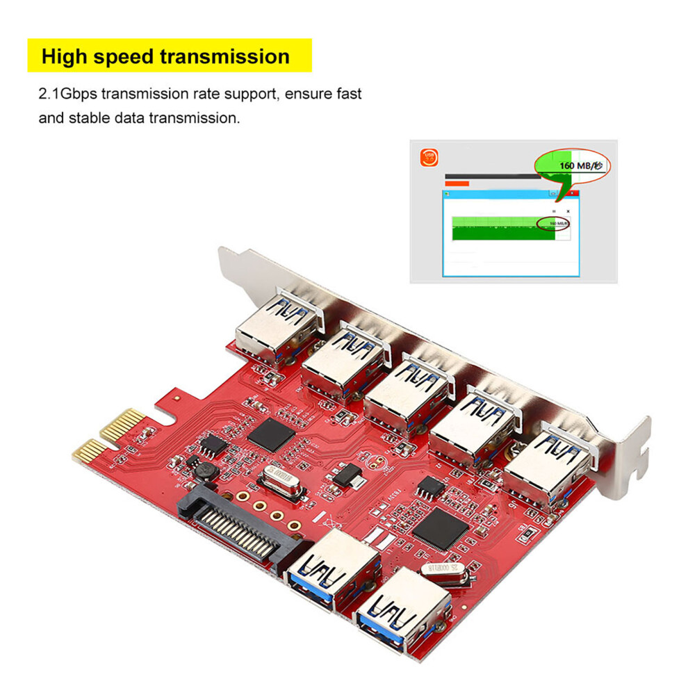 Expansion Pci-E Card 5X Usb 3.0 & 2X Usb 3.0 With Rj45 1Gbps Ethernet Port 5001382793387