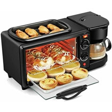 3in1 Breakfast Station with Coffee Maker and 9L Toaster Oven, Nonstick Griddle, Fast Toasting