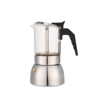 Stovetop Espresso Maker Glass Italian Moka Pot 6 Cup Borosilicate Coffee Brewer 300ml Silver