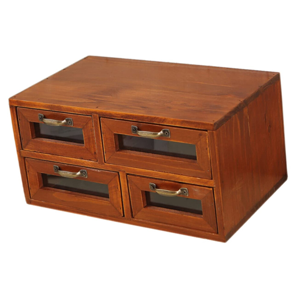 Double Tier Wooden Makeup Organizer Desktop Drawer Box for Jewelry Cosmetics and Home Office