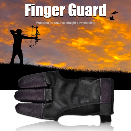 3-Finger-Bogenschützer Handschuh für Recurvebogen, Schwarz, 20*10cm 2
