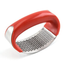 Stainless Steel Garlic Press Rocker Set Easy Clean Crusher Tool with Ergonomic Grip for Kitchen (Red)