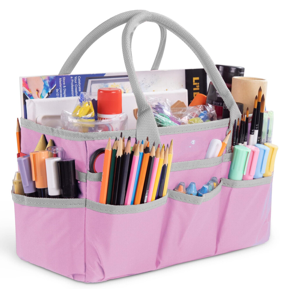 Pink Tool Tote Bag With Multiple Pockets, Durable 600D Oxford Fabric Craft Organizer For Sewing And Gardening 9070919144752